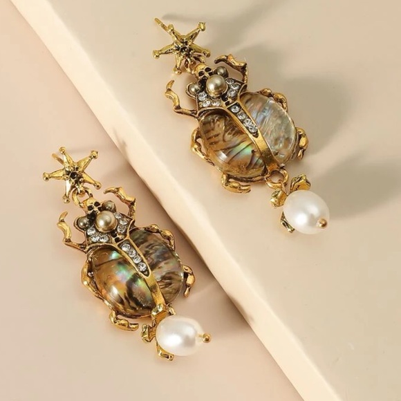 Abalone Pearl Beetle Dangle Earrings - Picture 6 of 8